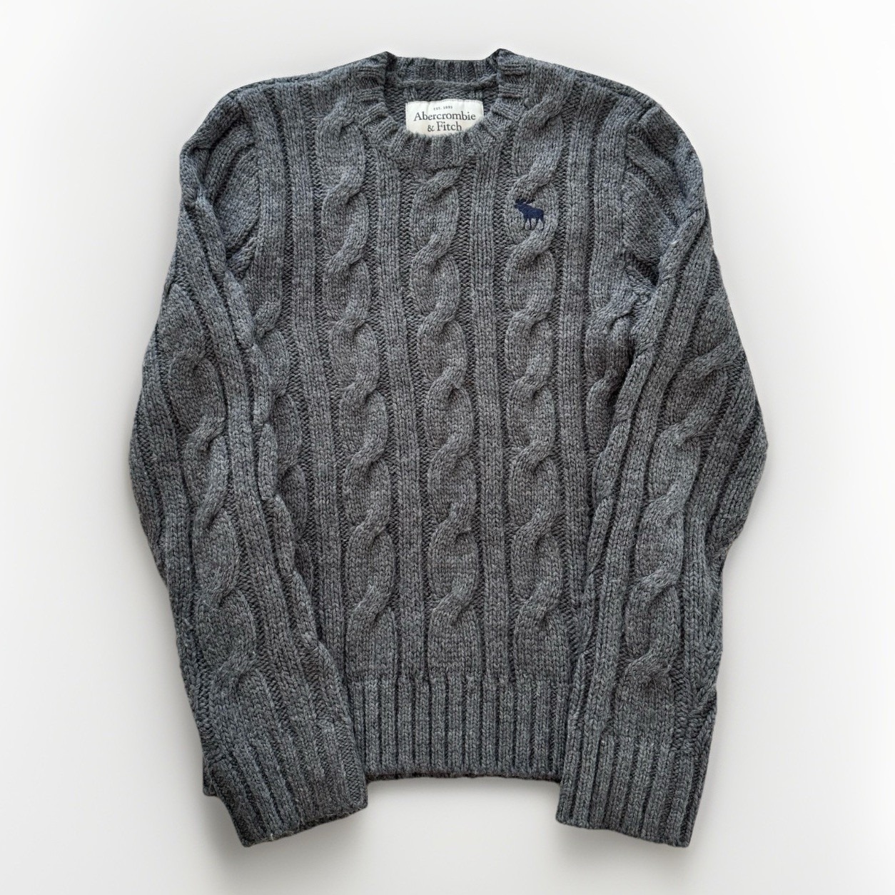 Vtg Abercrombie & Fitch Men's Cable Knit Gray Sweater Heavyweight Pullover Y2k